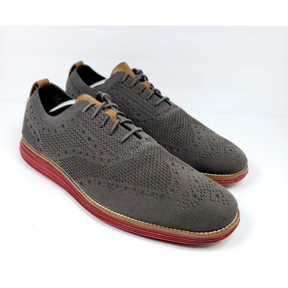 Cole Haan Original Grand Mens Size 13 Gray Red Knit Wingtip Oxford Shoes C35980
